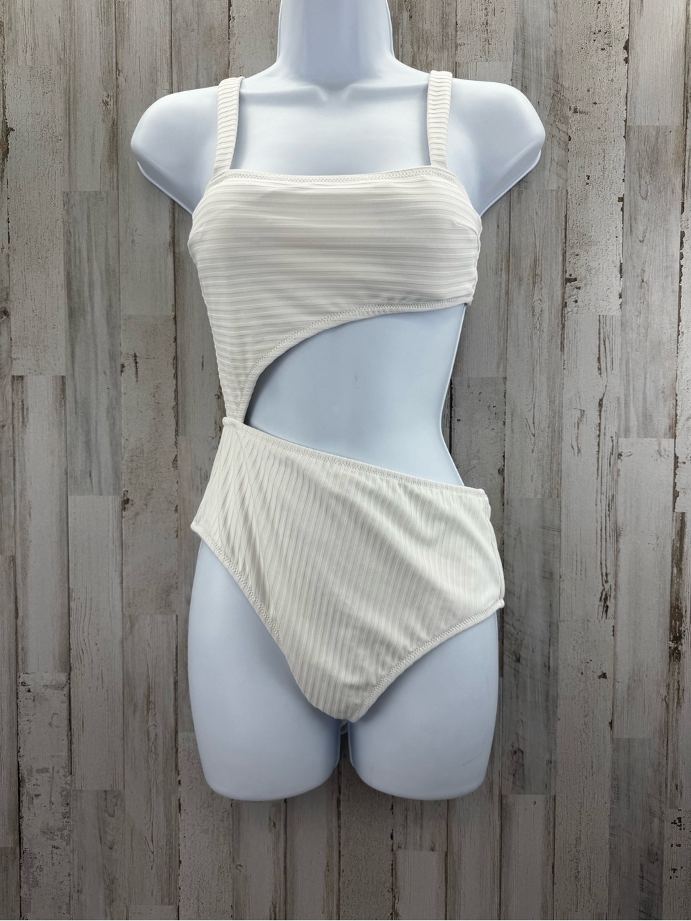 Ribbed Cream One-Piece Swimsuit with Side Cutout